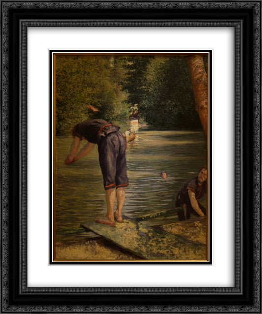 Bathers on the Banks of the Yerres 20x24 Black Ornate Wood Framed Art Print Poster with Double Matting by Caillebotte, Gustave