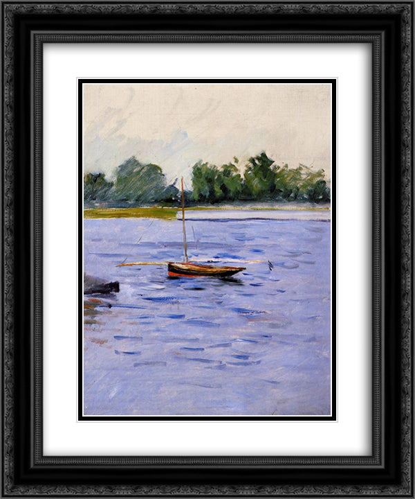 Boat at Anchor on the Seine 20x24 Black Ornate Wood Framed Art Print Poster with Double Matting by Caillebotte, Gustave