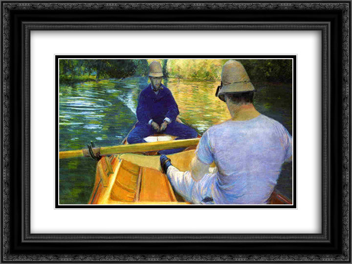 Boaters on the Yerres 24x18 Black Ornate Wood Framed Art Print Poster with Double Matting by Caillebotte, Gustave