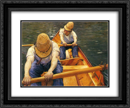 Boaters Rowing on the Yerres 24x20 Black Ornate Wood Framed Art Print Poster with Double Matting by Caillebotte, Gustave