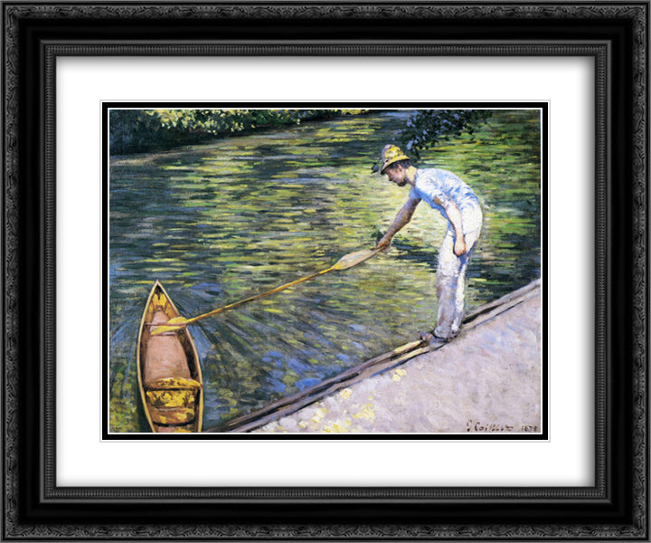 Boating on the Yerres 24x20 Black Ornate Wood Framed Art Print Poster with Double Matting by Caillebotte, Gustave