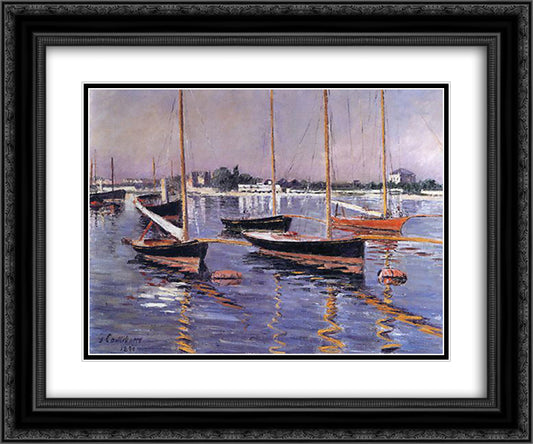 Boats on the Seine at Argenteuil 24x20 Black Ornate Wood Framed Art Print Poster with Double Matting by Caillebotte, Gustave