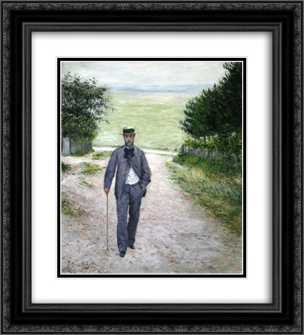 By the Sea 20x22 Black Ornate Wood Framed Art Print Poster with Double Matting by Caillebotte, Gustave