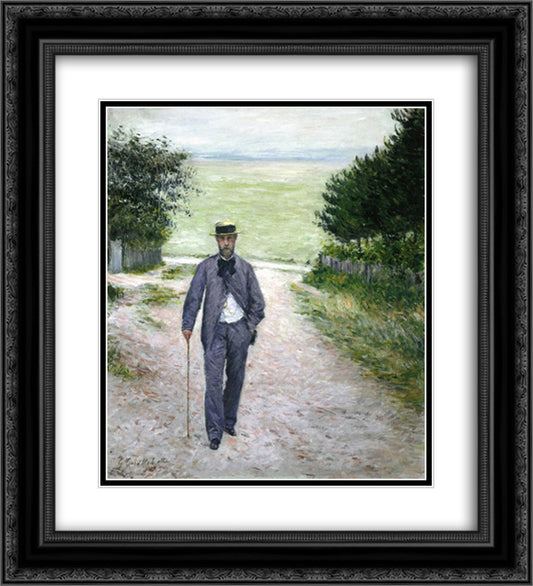 By the Sea 20x22 Black Ornate Wood Framed Art Print Poster with Double Matting by Caillebotte, Gustave