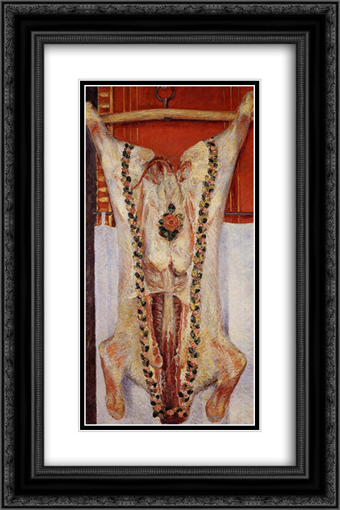 Calf in a Butcher Shop 16x24 Black Ornate Wood Framed Art Print Poster with Double Matting by Caillebotte, Gustave