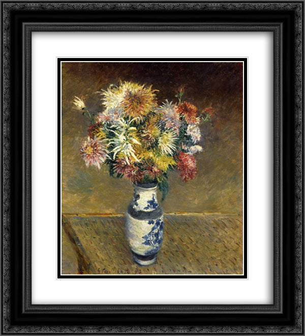 Chrysanthemums in a Vase 20x22 Black Ornate Wood Framed Art Print Poster with Double Matting by Caillebotte, Gustave