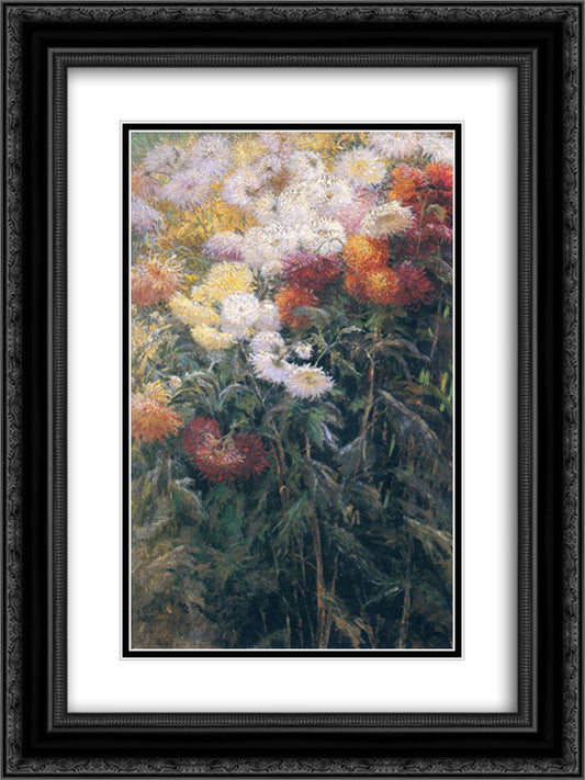 Clump of Chrysanthemums, Garden at Petit Gennevilliers 18x24 Black Ornate Wood Framed Art Print Poster with Double Matting by Caillebotte, Gustave