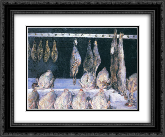 Display of Chickens and Game Birds 24x20 Black Ornate Wood Framed Art Print Poster with Double Matting by Caillebotte, Gustave