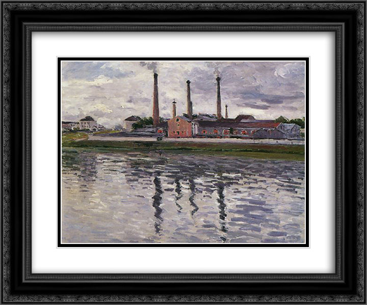 Factories at Argenteuil 24x20 Black Ornate Wood Framed Art Print Poster with Double Matting by Caillebotte, Gustave