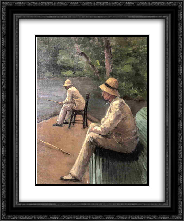 Fishermen on the Banks of the Yerres 20x24 Black Ornate Wood Framed Art Print Poster with Double Matting by Caillebotte, Gustave