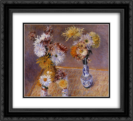 Four Vases of Chrysanthemums 22x20 Black Ornate Wood Framed Art Print Poster with Double Matting by Caillebotte, Gustave