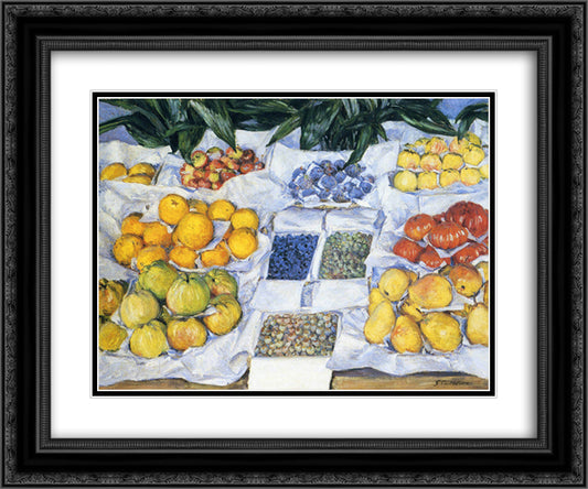 Fruit Displayed on a Stand 24x20 Black Ornate Wood Framed Art Print Poster with Double Matting by Caillebotte, Gustave