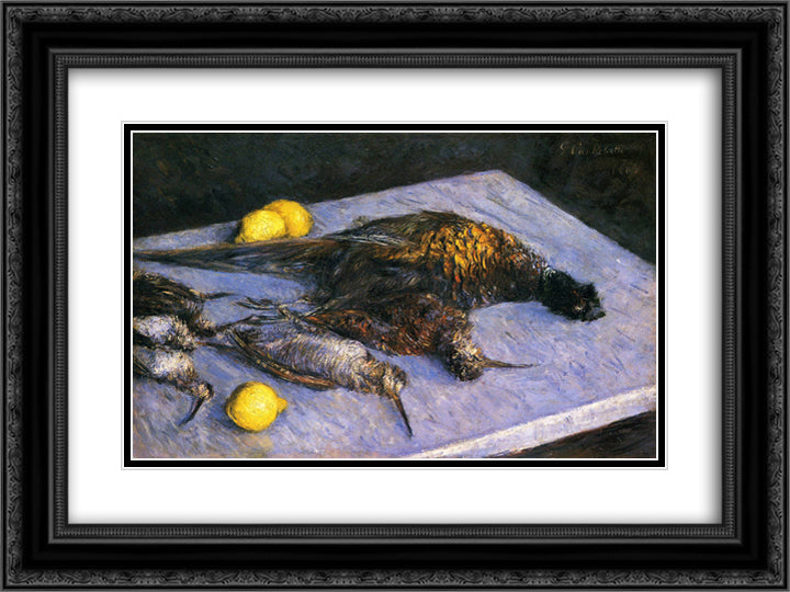 Game Birds And Lemons 24x18 Black Ornate Wood Framed Art Print Poster with Double Matting by Caillebotte, Gustave