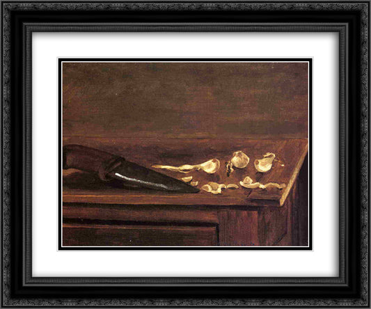 Garlic Cloves and Knife on the Corner of a Table 24x20 Black Ornate Wood Framed Art Print Poster with Double Matting by Caillebotte, Gustave