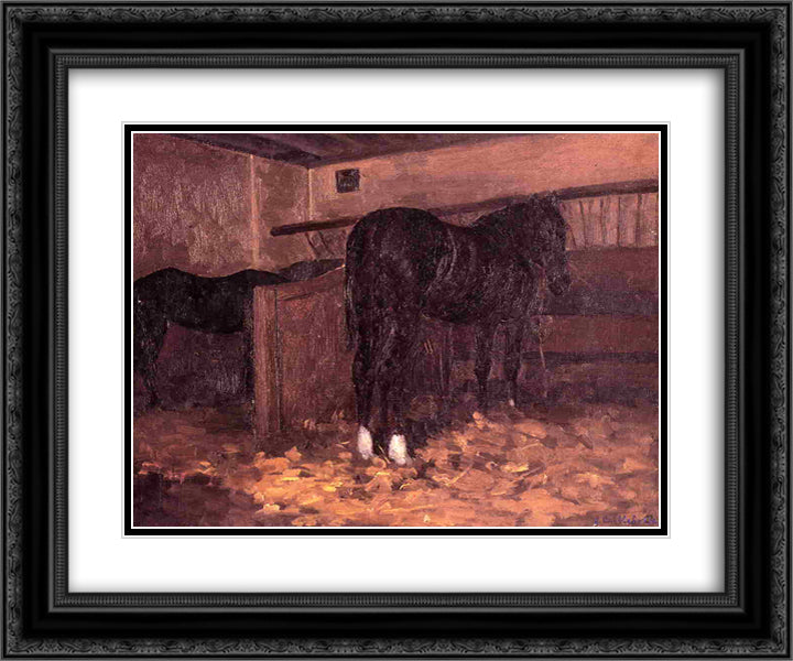 Horses in the Stable 24x20 Black Ornate Wood Framed Art Print Poster with Double Matting by Caillebotte, Gustave