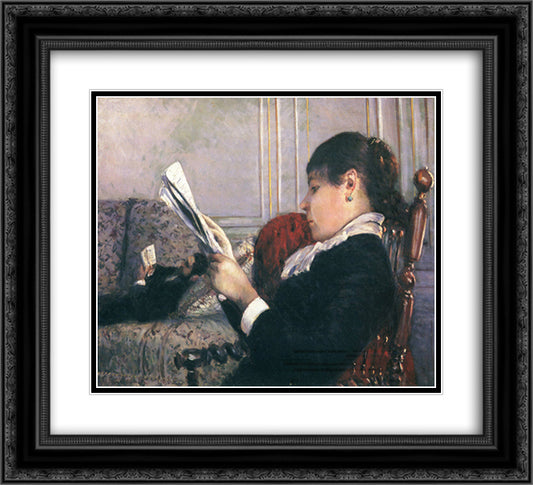 Interior, Woman Reading 22x20 Black Ornate Wood Framed Art Print Poster with Double Matting by Caillebotte, Gustave