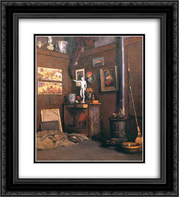 Interior of a Studio 20x22 Black Ornate Wood Framed Art Print Poster with Double Matting by Caillebotte, Gustave