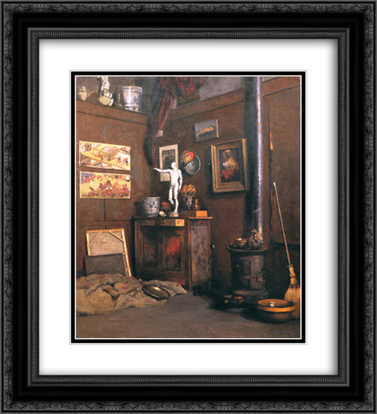 Interior of a Studio 20x22 Black Ornate Wood Framed Art Print Poster with Double Matting by Caillebotte, Gustave