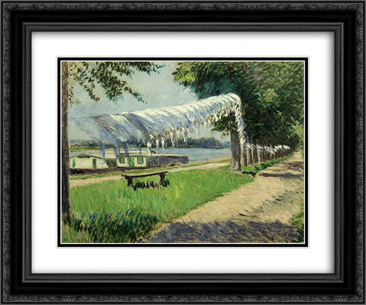 Laundry Drying 24x20 Black Ornate Wood Framed Art Print Poster with Double Matting by Caillebotte, Gustave