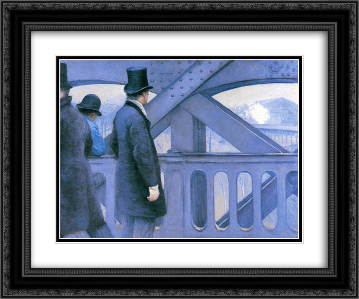 Le Pont de l'Europe 24x20 Black Ornate Wood Framed Art Print Poster with Double Matting by Caillebotte, Gustave