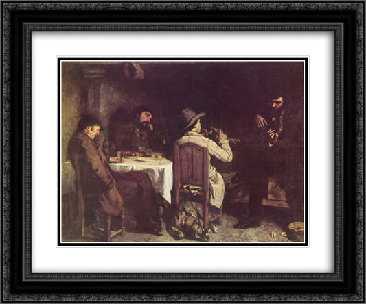 After Dinner at Ornans 24x20 Black Ornate Wood Framed Art Print Poster with Double Matting by Courbet, Gustave