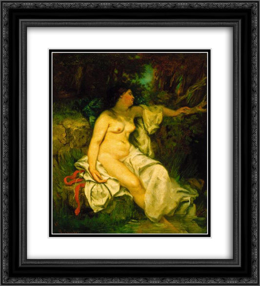 Bather Sleeping by a Brook 20x22 Black Ornate Wood Framed Art Print Poster with Double Matting by Courbet, Gustave