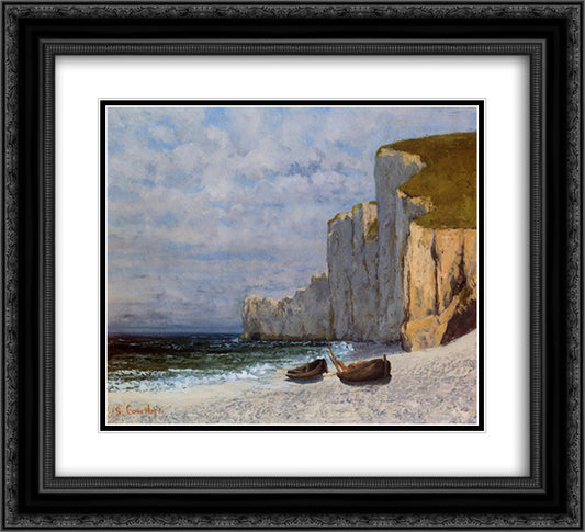 Bay with Cliffs 22x20 Black Ornate Wood Framed Art Print Poster with Double Matting by Courbet, Gustave