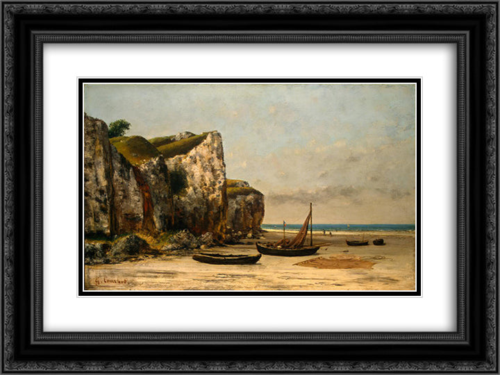 Beach in Normandy 24x18 Black Ornate Wood Framed Art Print Poster with Double Matting by Courbet, Gustave