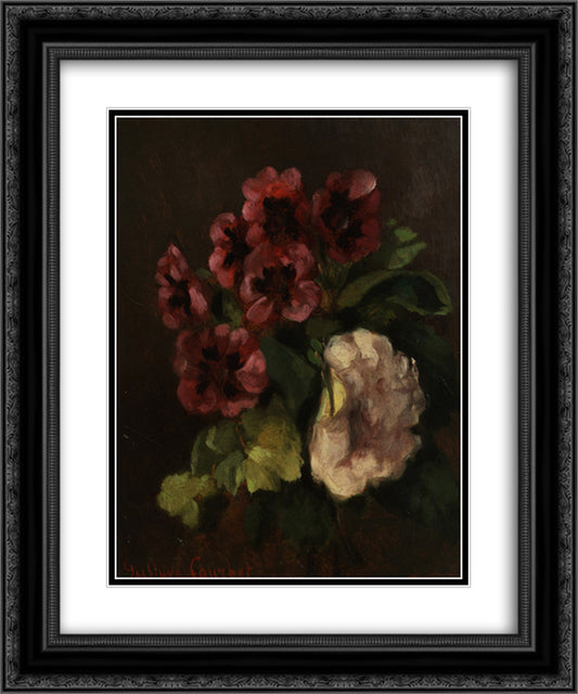 Bouquet of flowers 20x24 Black Ornate Wood Framed Art Print Poster with Double Matting by Courbet, Gustave