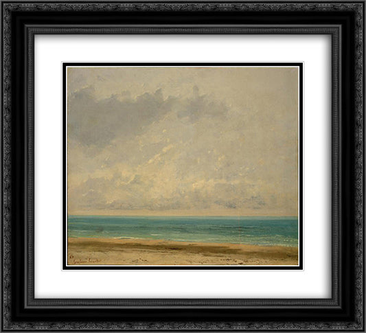 Calm Sea 22x20 Black Ornate Wood Framed Art Print Poster with Double Matting by Courbet, Gustave