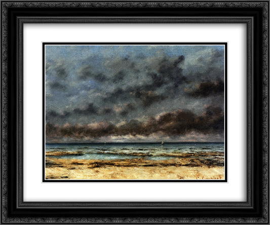 Calm Seas 24x20 Black Ornate Wood Framed Art Print Poster with Double Matting by Courbet, Gustave