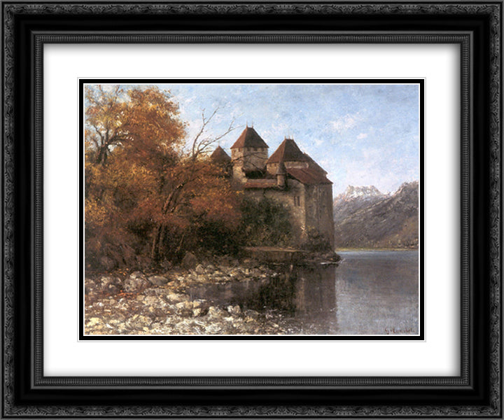 Chateau de Chillon 24x20 Black Ornate Wood Framed Art Print Poster with Double Matting by Courbet, Gustave