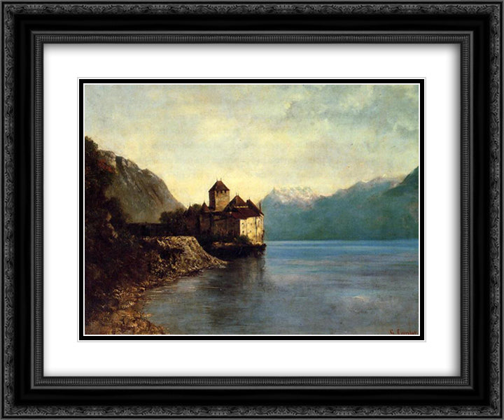 Chateau du Chillon 24x20 Black Ornate Wood Framed Art Print Poster with Double Matting by Courbet, Gustave