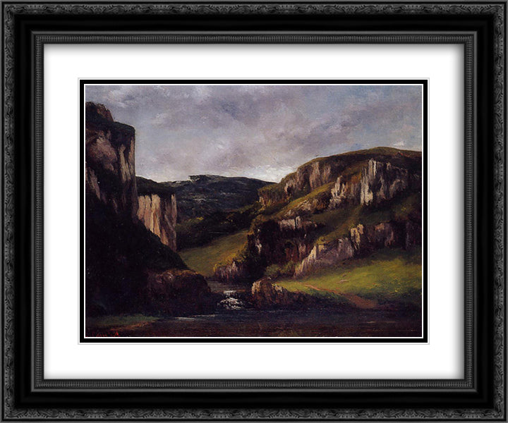 Cliffs near Ornans 24x20 Black Ornate Wood Framed Art Print Poster with Double Matting by Courbet, Gustave