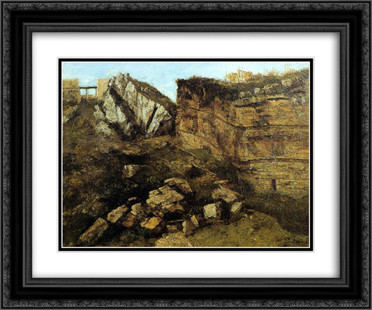 Crumbling Rocks 24x20 Black Ornate Wood Framed Art Print Poster with Double Matting by Courbet, Gustave