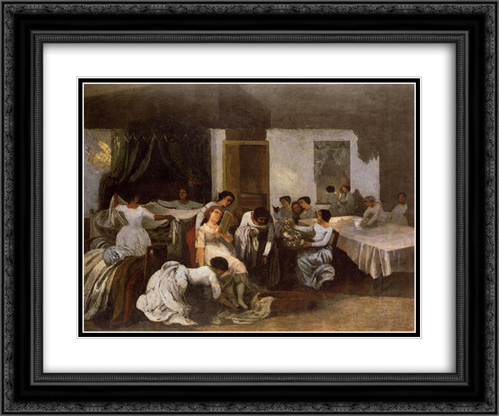 Dressing the Dead Girl (Dressing the Bride) 24x20 Black Ornate Wood Framed Art Print Poster with Double Matting by Courbet, Gustave