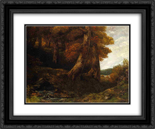 Entering the Forest 24x20 Black Ornate Wood Framed Art Print Poster with Double Matting by Courbet, Gustave