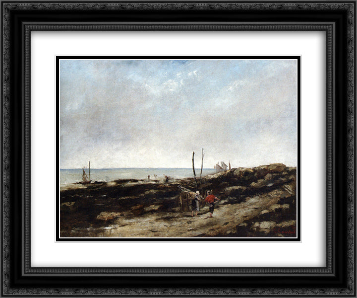 Going Fishing 24x20 Black Ornate Wood Framed Art Print Poster with Double Matting by Courbet, Gustave