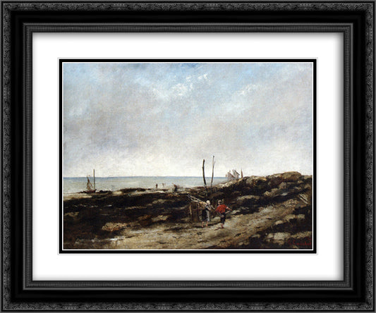 Going Fishing 24x20 Black Ornate Wood Framed Art Print Poster with Double Matting by Courbet, Gustave