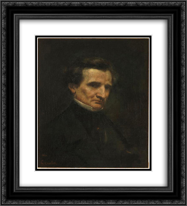 Hector Berlioz 20x22 Black Ornate Wood Framed Art Print Poster with Double Matting by Courbet, Gustave