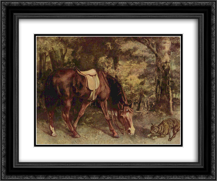 Horse in the Woods 24x20 Black Ornate Wood Framed Art Print Poster with Double Matting by Courbet, Gustave