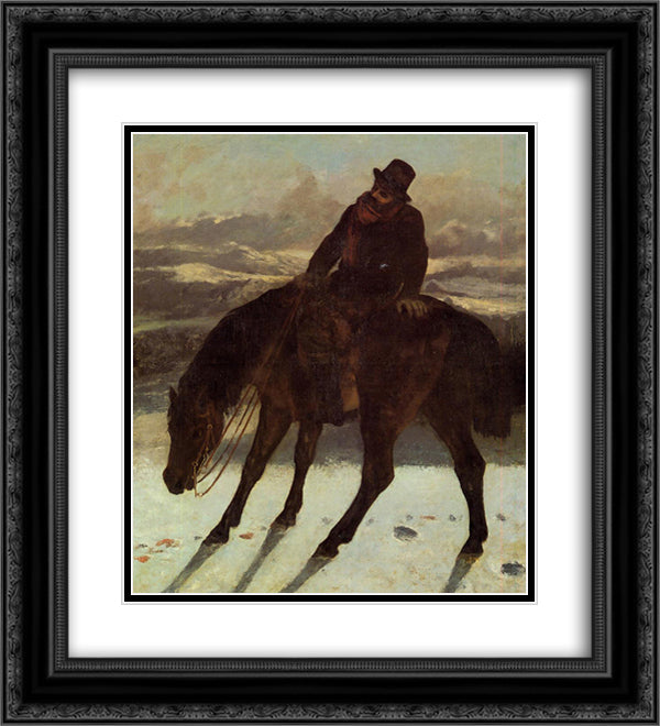 Hunter on Horseback, Redcovering the Trail 20x22 Black Ornate Wood Framed Art Print Poster with Double Matting by Courbet, Gustave