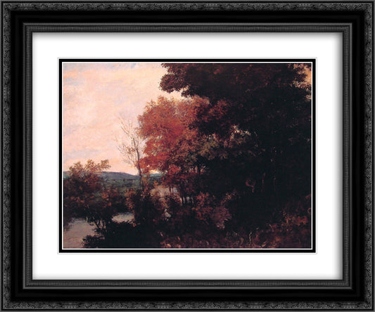 In the Forest 24x20 Black Ornate Wood Framed Art Print Poster with Double Matting by Courbet, Gustave