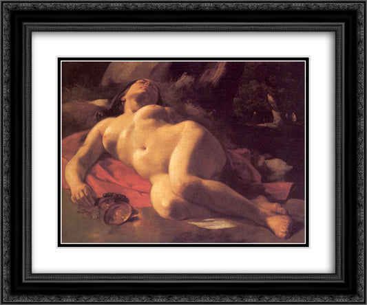 La Bacchante 24x20 Black Ornate Wood Framed Art Print Poster with Double Matting by Courbet, Gustave