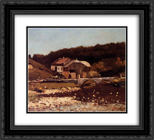 La Ferme De Bonnevaux 22x20 Black Ornate Wood Framed Art Print Poster with Double Matting by Courbet, Gustave