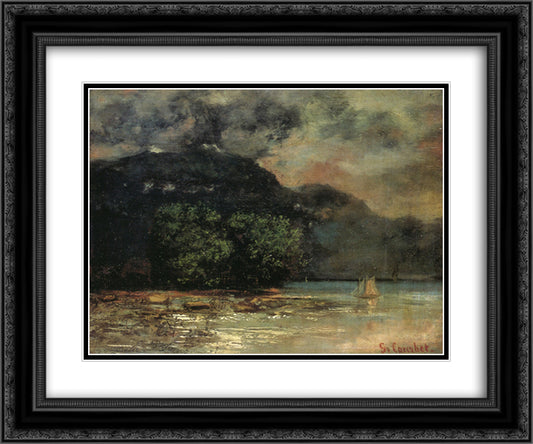 Lake Geneve before the Storm 24x20 Black Ornate Wood Framed Art Print Poster with Double Matting by Courbet, Gustave