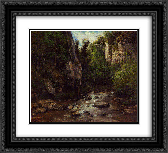 Landscape near Puit Noir, near Ornans 22x20 Black Ornate Wood Framed Art Print Poster with Double Matting by Courbet, Gustave