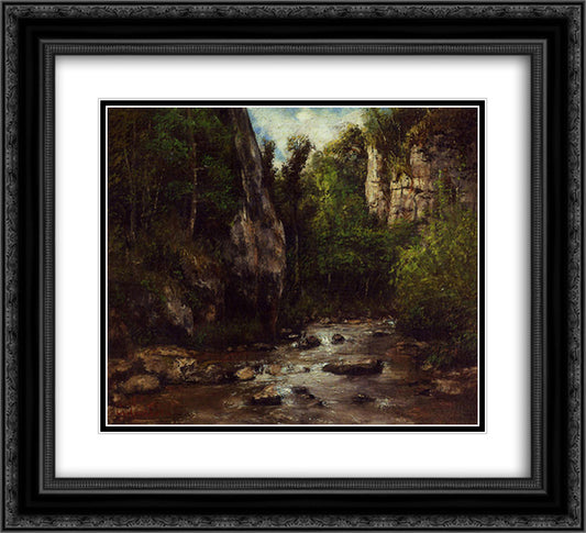 Landscape near Puit Noir, near Ornans 22x20 Black Ornate Wood Framed Art Print Poster with Double Matting by Courbet, Gustave