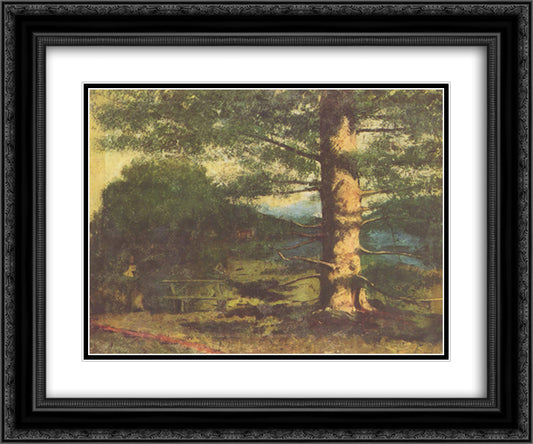 Landscape with Tree 24x20 Black Ornate Wood Framed Art Print Poster with Double Matting by Courbet, Gustave