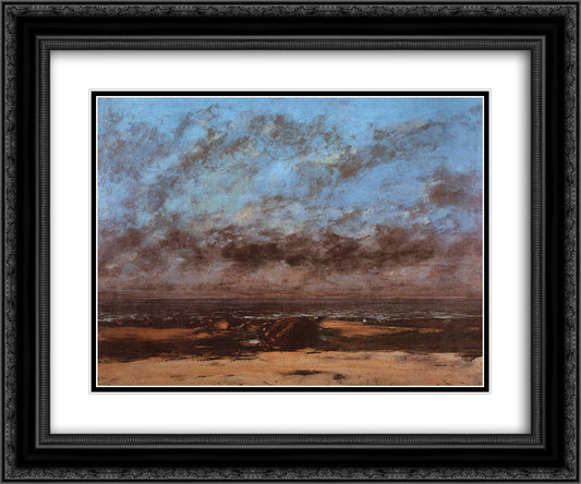 Low Tide 24x20 Black Ornate Wood Framed Art Print Poster with Double Matting by Courbet, Gustave